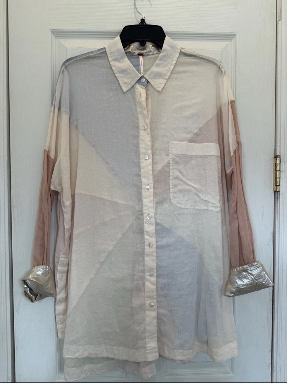Free People Long-Sleeve Button-Up Shirt in Ivory and Dusty Pink